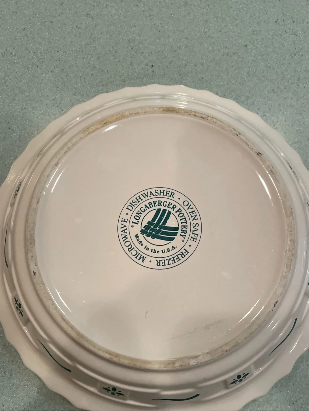 Longaberger Pottery Pie Plate Green Heritage 10” Made in USA